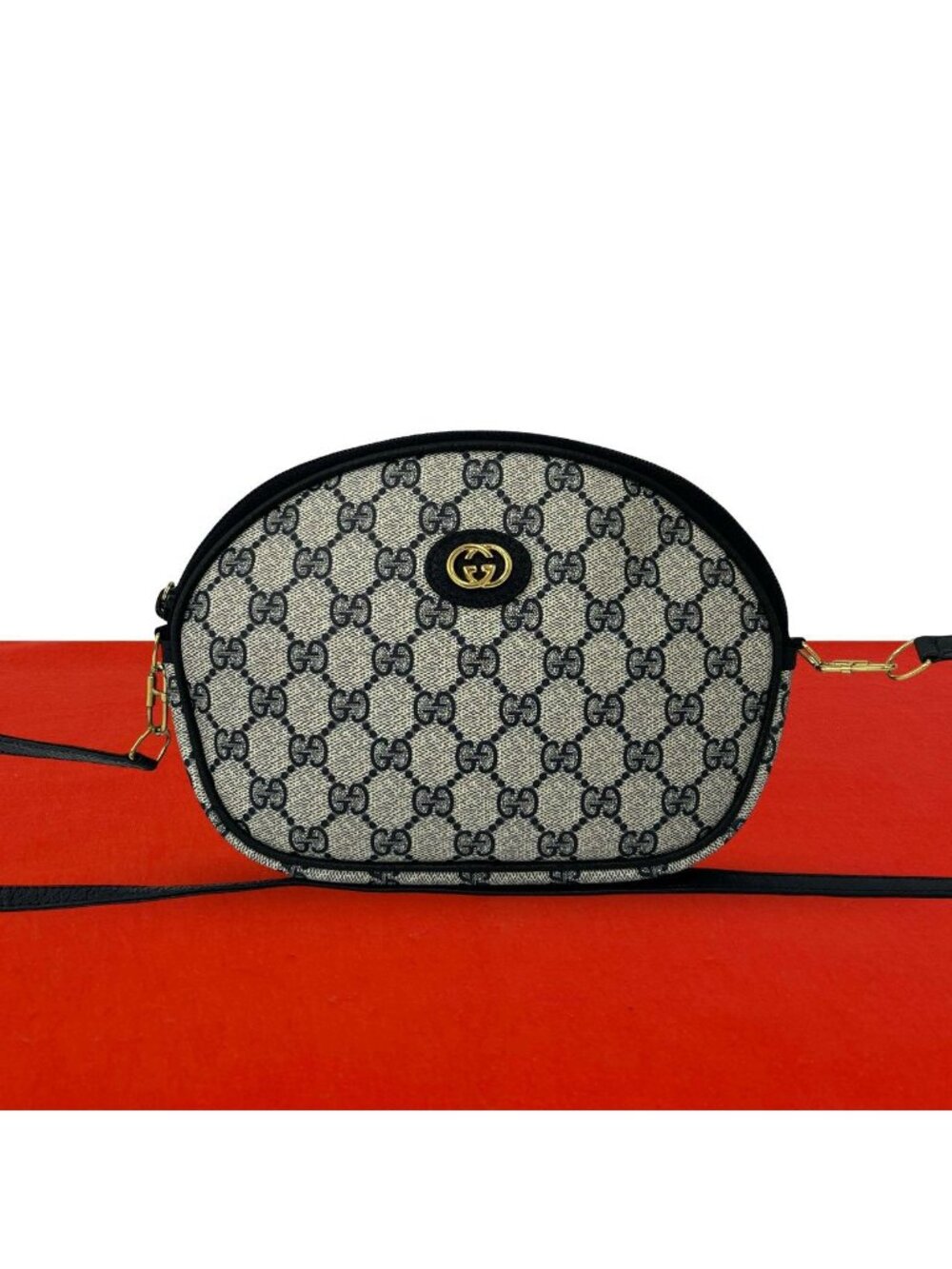 Gucci Vintage GG Logo Leather Shoulder Bag Pochette Crossbody Navy